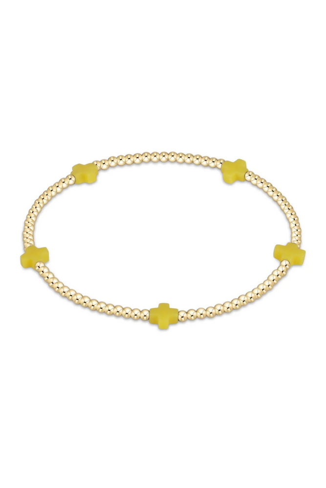 Signature Cross Small Gold Pattern 2mm Bead Bracelet - Canary