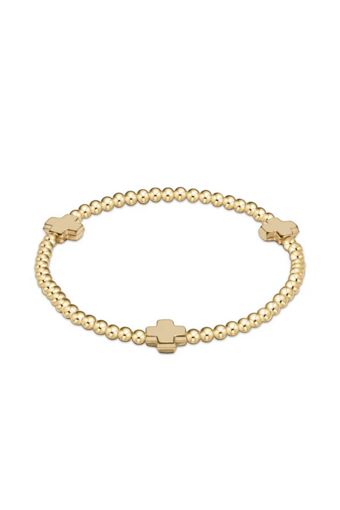 Signature Cross Gold Pattern 3mm Bead Bracelet - Gold