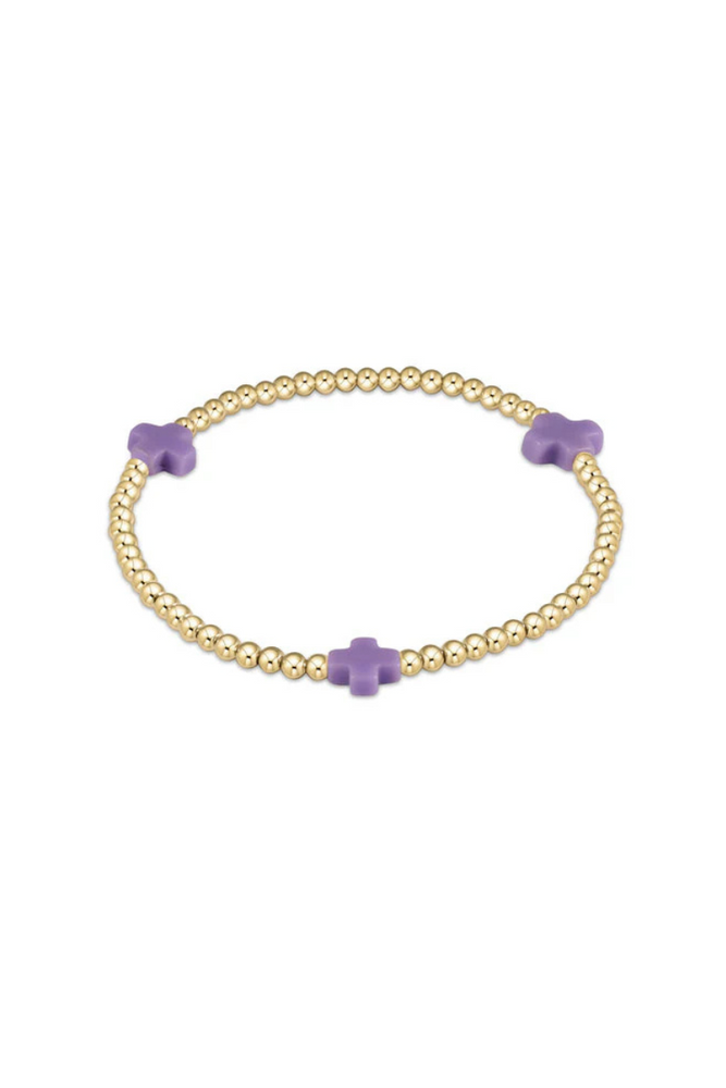 Signature Cross Gold Pattern 3mm Bead Bracelet - Purple
