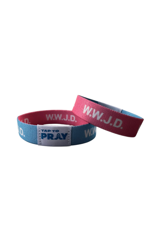 Tap To Pray™ Wristbands - Blue & Pink WWJD