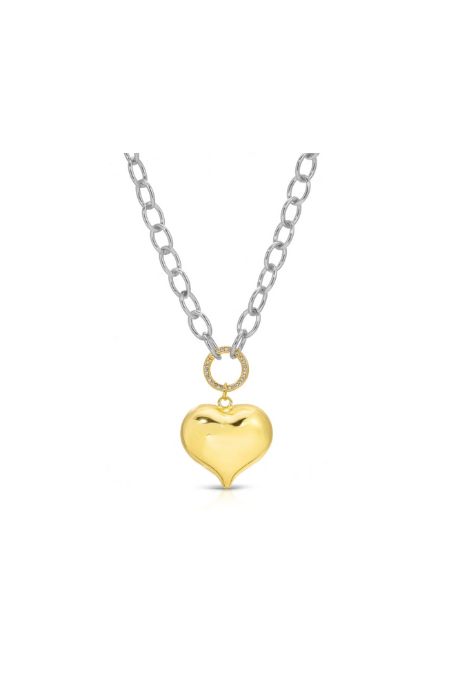 Large Link Chain and Bubble Heart Necklace - Gold/Silver