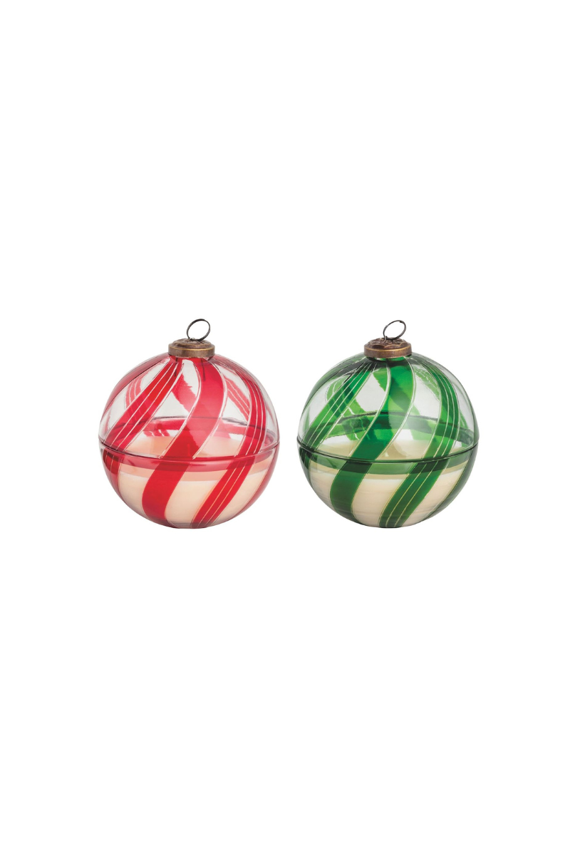 Candy Cane Glass Candle - Red