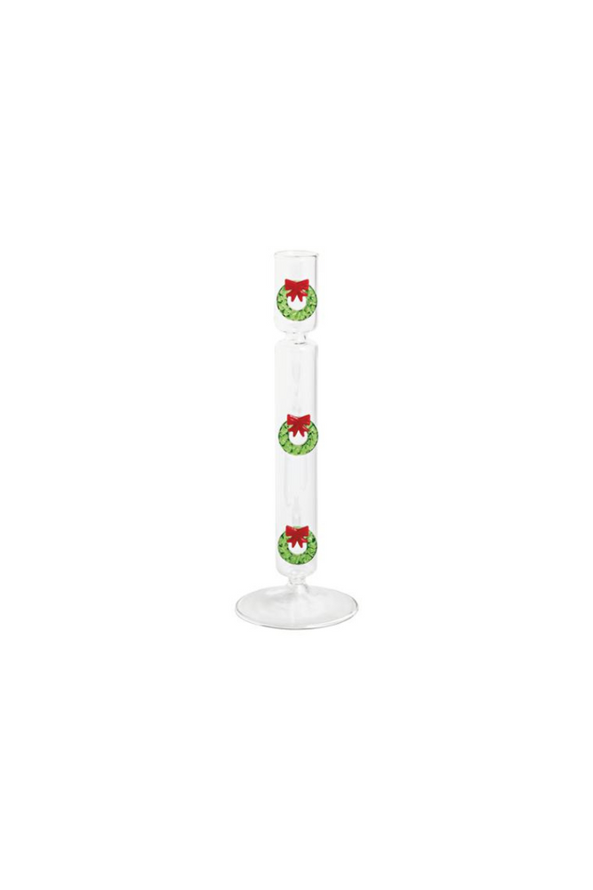 Wreath Christmas Glass Taper Holder