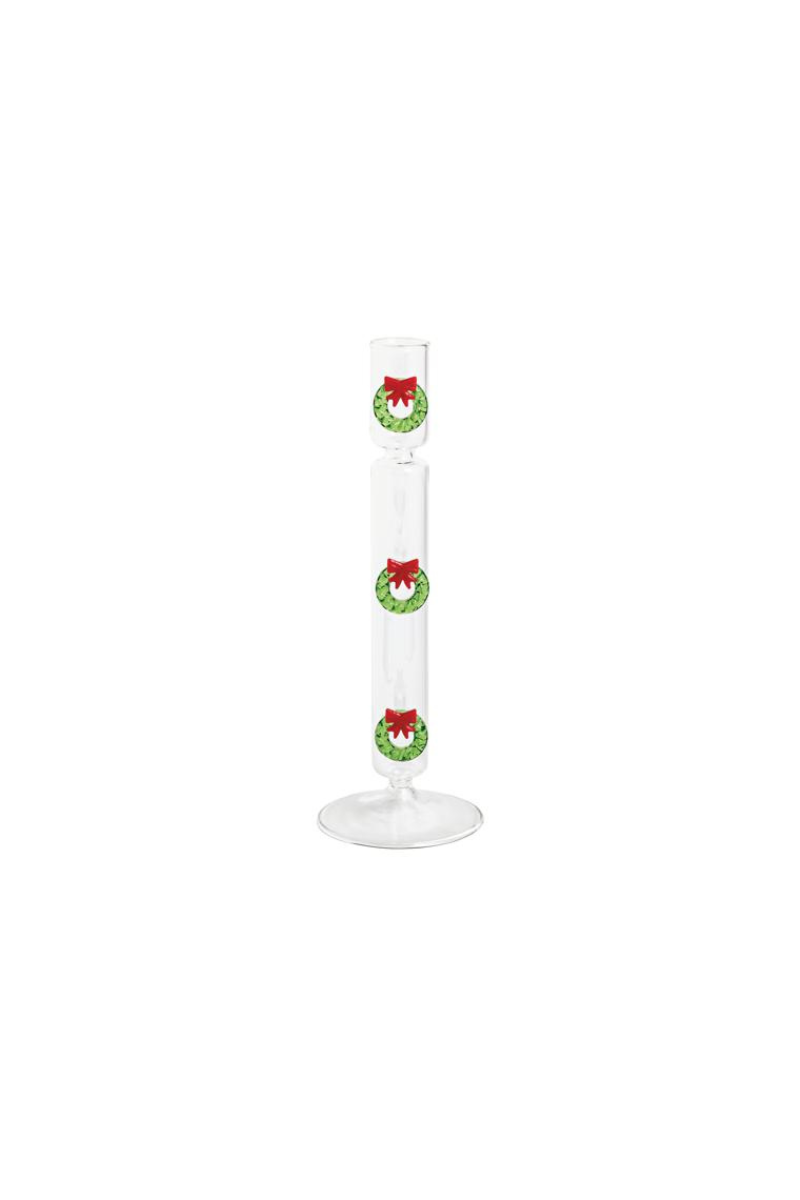 Wreath Christmas Glass Taper Holder