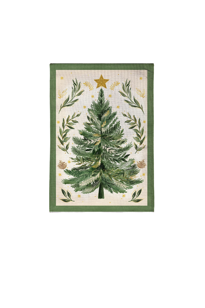 Christmas Tree With Acorn Burlap Garden Flag