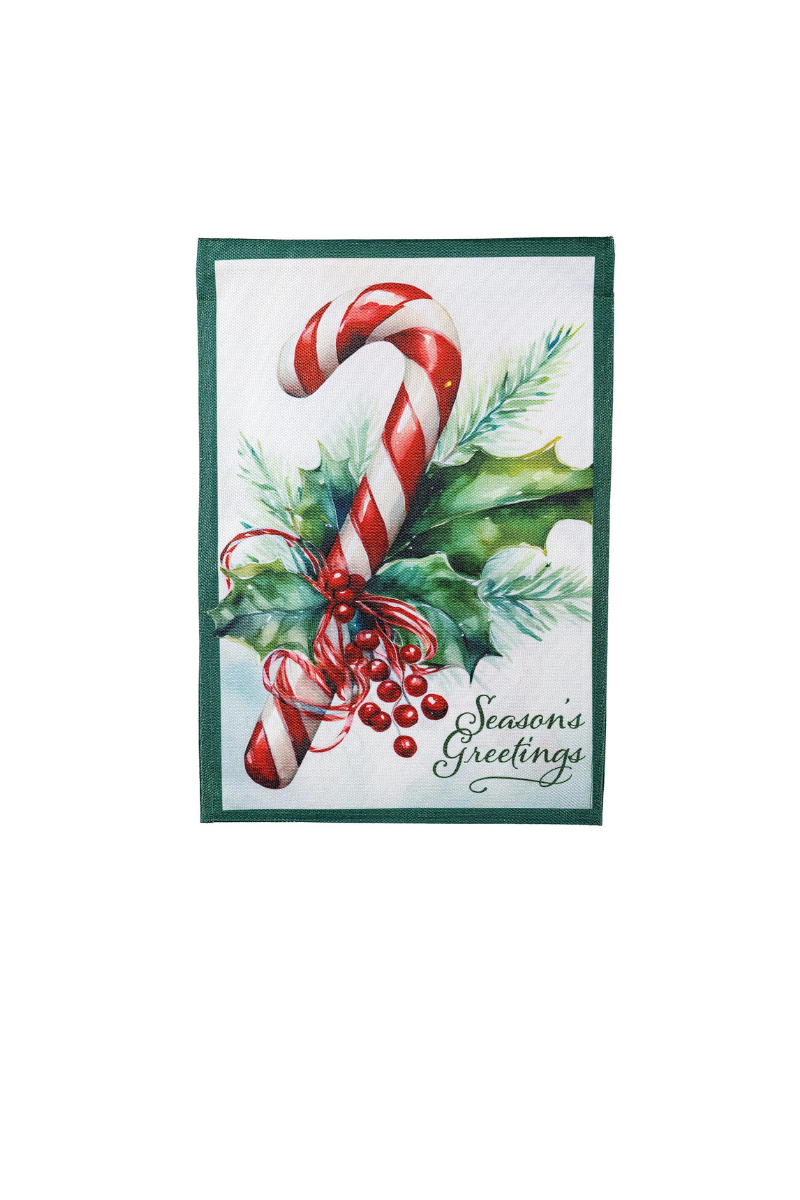 Season's Greetings Candy Cane Burlap Garden Flag