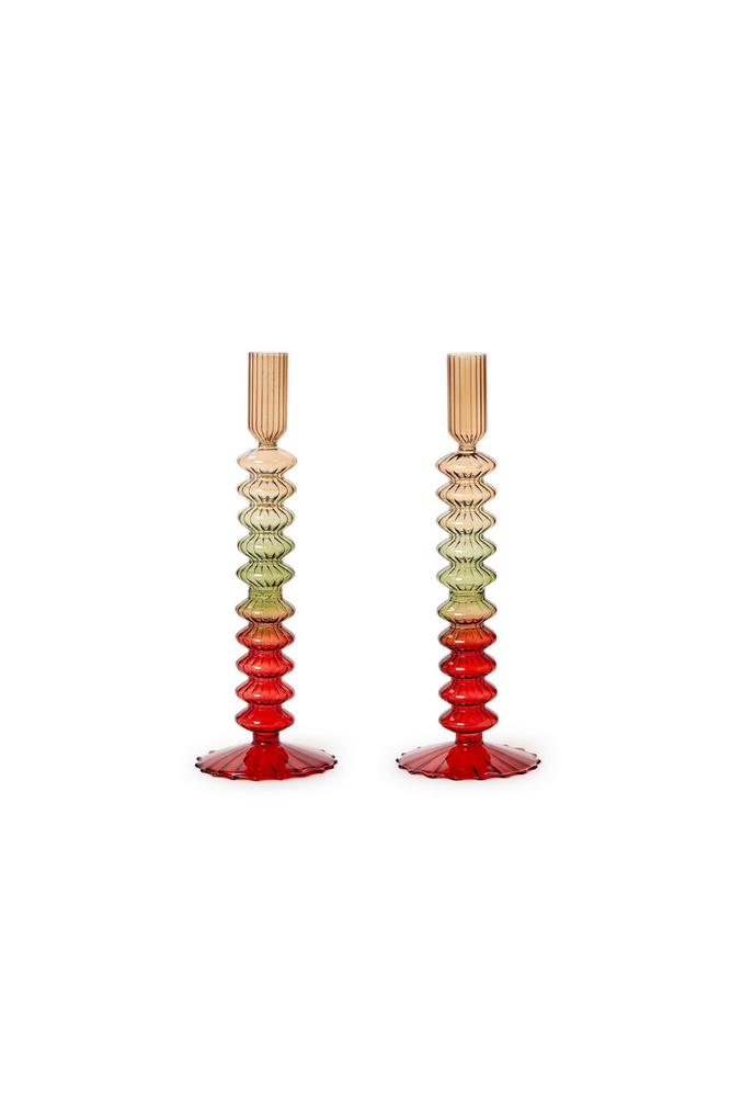 Ombre Hand-Blown Glass Candlestick - Slim Bubble