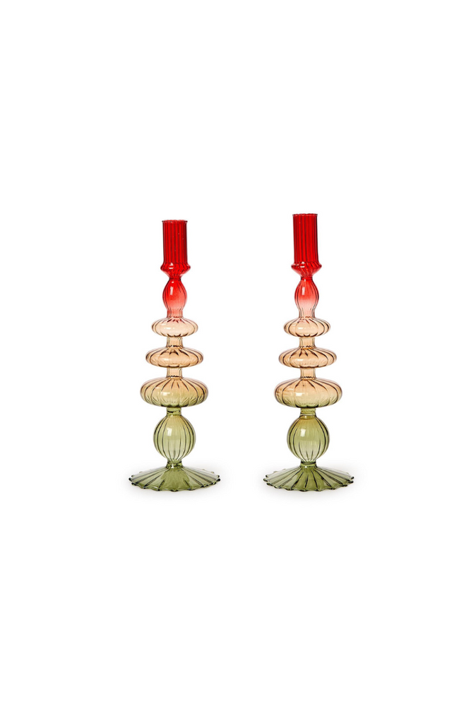 Ombre Hand-Blown Glass Candlestick - Assorted Bubble