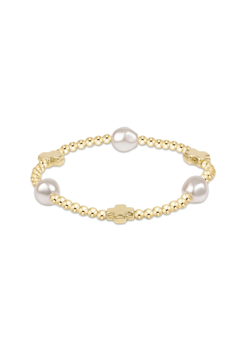Signature Cross Admire Pearl Pattern 3mm Bead Bracelet - Gold