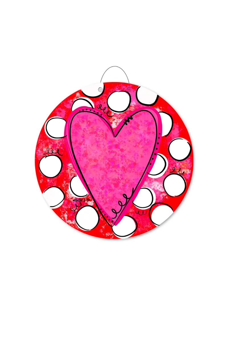 Polka Dot Pink Heart Door Hanger