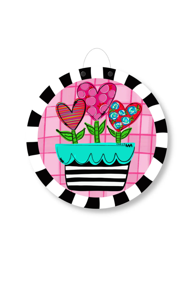 Pink Heart Flower Pot Door Hanger