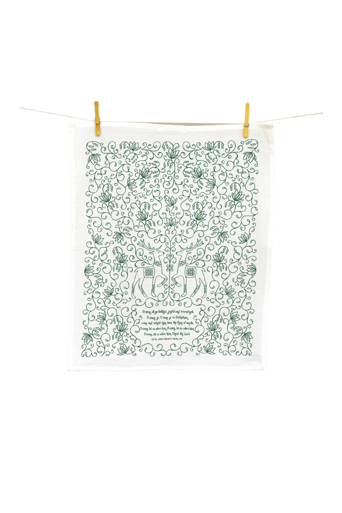 O Come All Ye Faithful Christmas Tea Towel