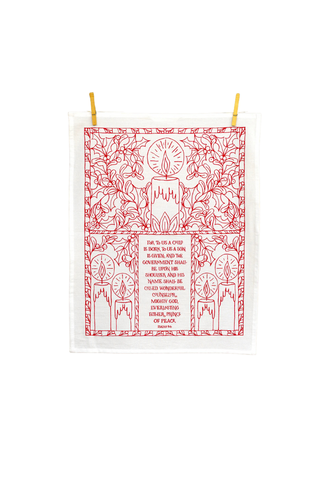 For to Us a Child Is Born Christmas Tea Towel