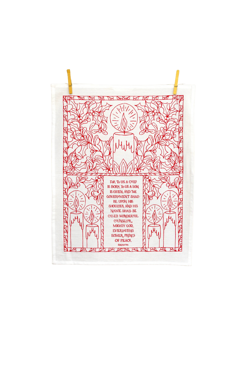 For to Us a Child Is Born Christmas Tea Towel