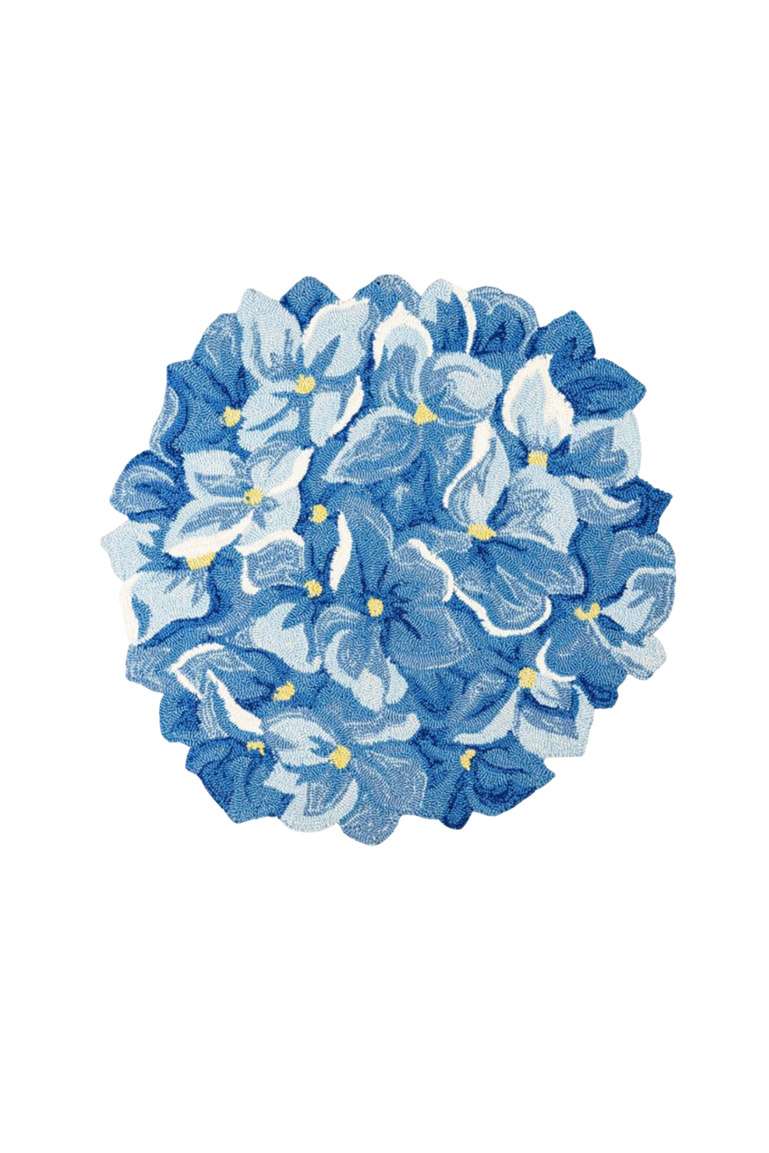 Blue Hydrangea Indoor/Outdoor Hooked Rug