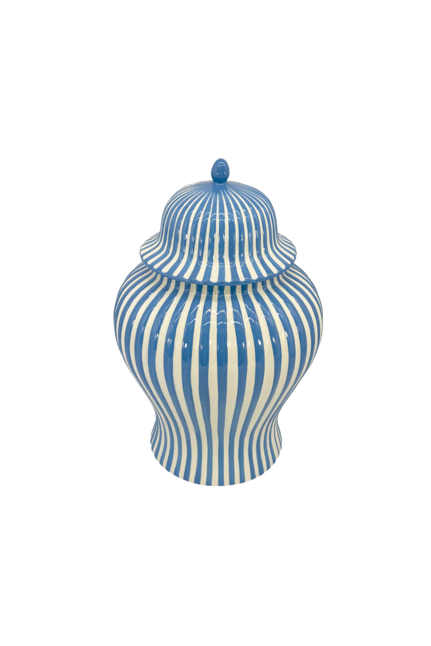 Blue & White Candy Cane Striped Ceramic Vase 18"