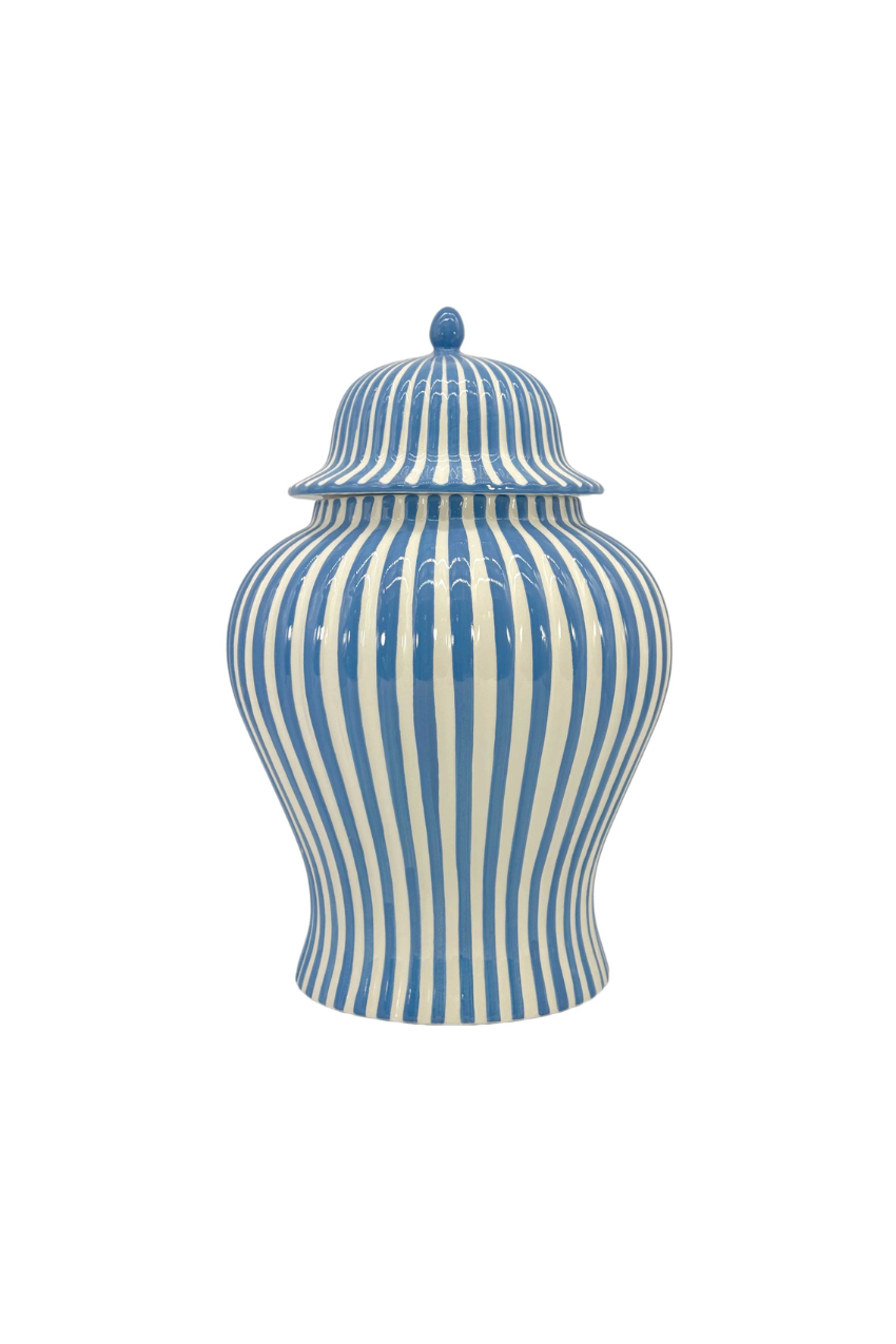 Blue & White Candy Cane Striped Ceramic Vase 18"
