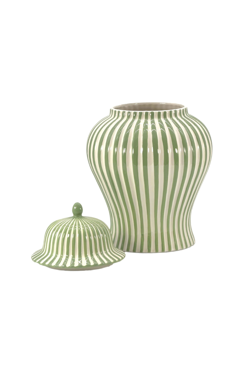 Green & White Candy Cane Striped Ceramic Vase 18"