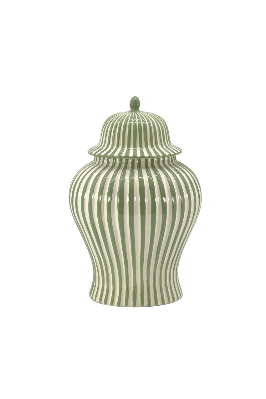 Green & White Candy Cane Striped Ceramic Vase 18"