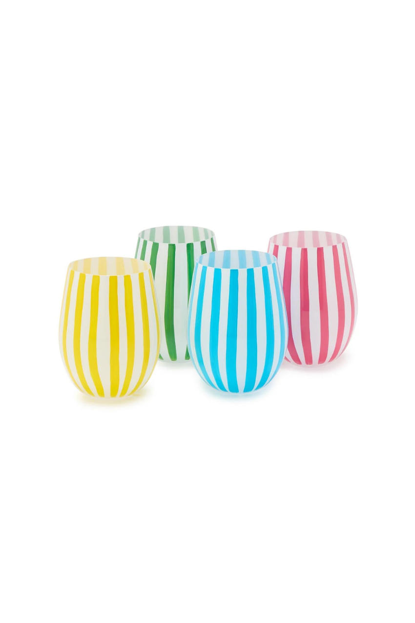 Stripe Hand-Painted Stemless Wine Glass