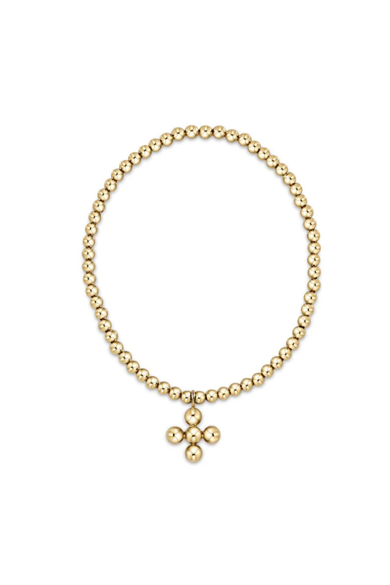 Classic Gold 2mm Bracelet - Beaded Signature Cross Small Gold Charm