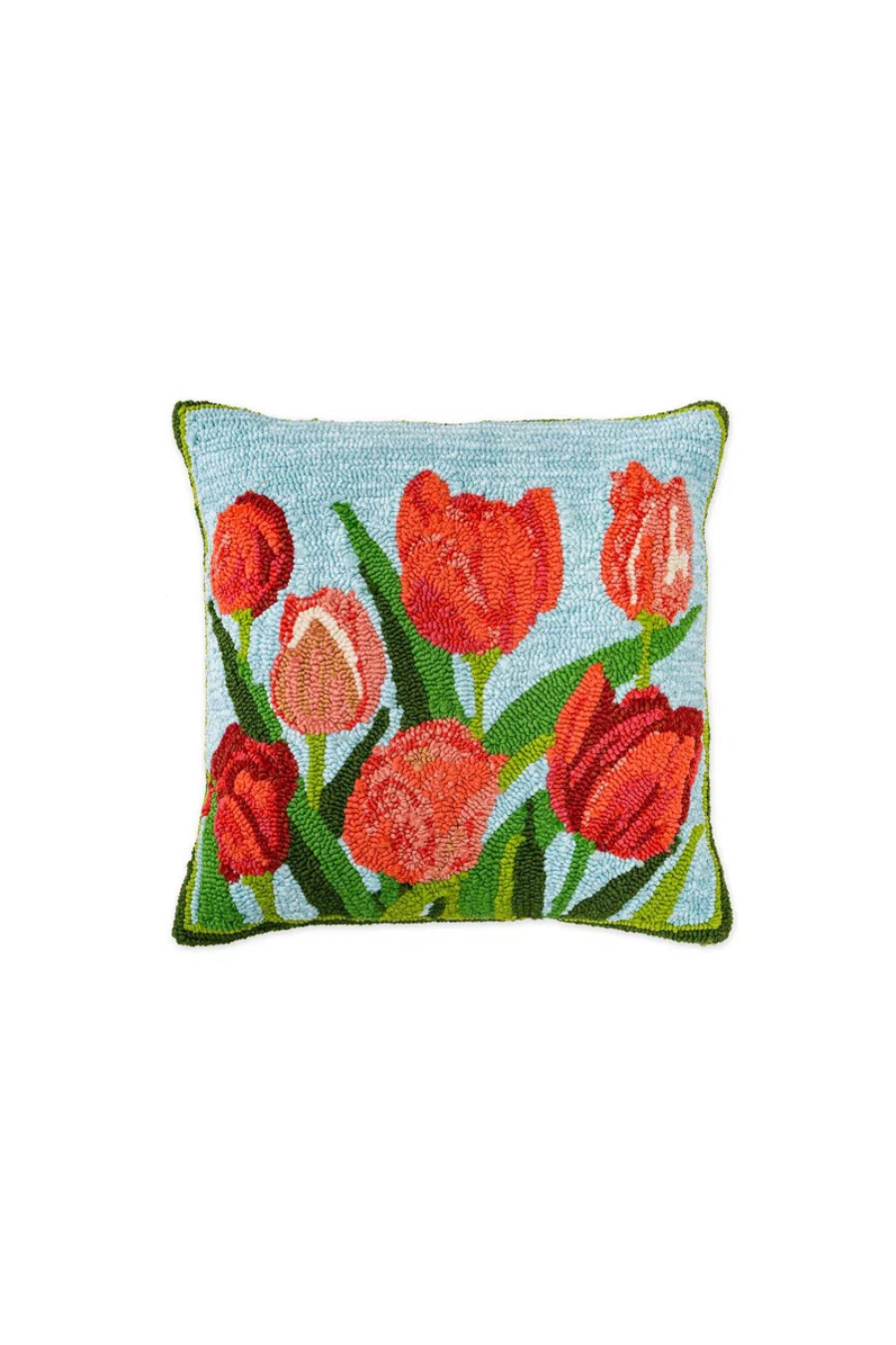 Pink Tulips Indoor/Outdoor Hooked Pillow 18x18