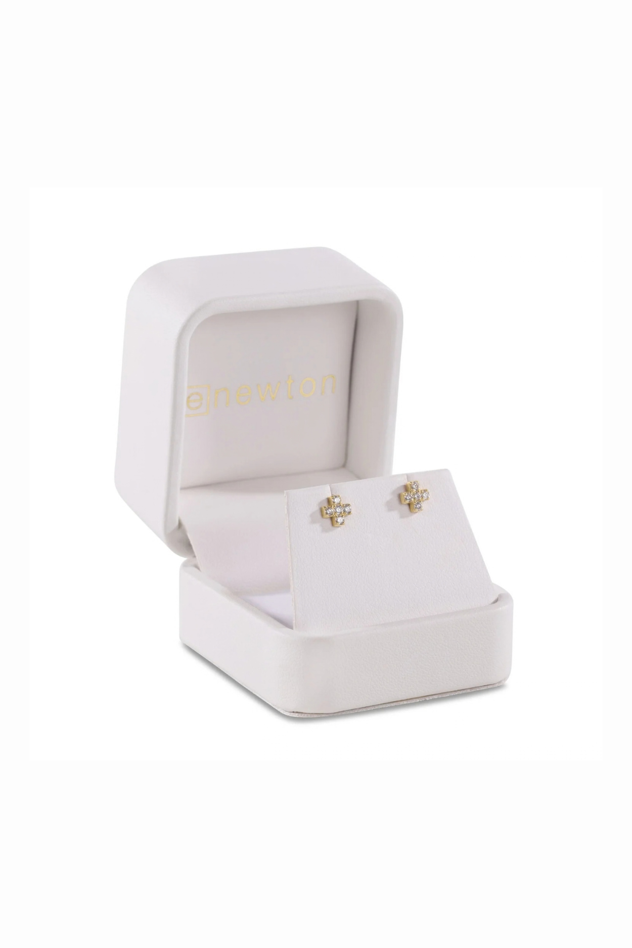 E Newton 14kt Gold & Diamond Signature Cross Studs