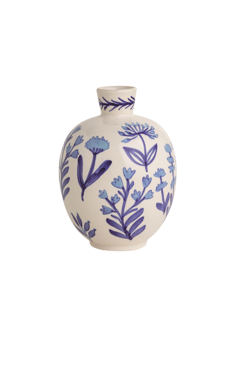 Large Blue Floral Bud Vase