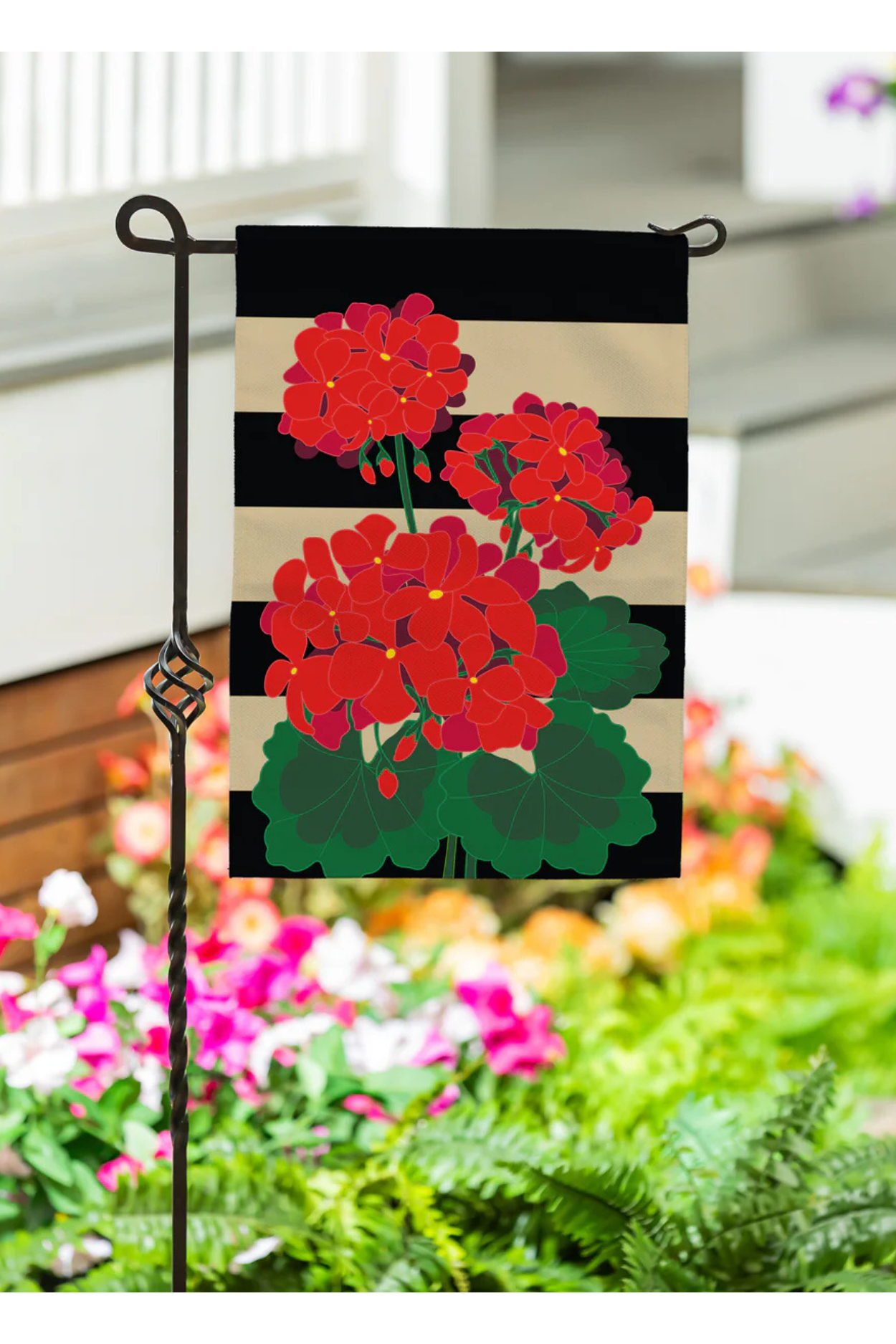 Plaid Geraniums Burlap Garden Flag