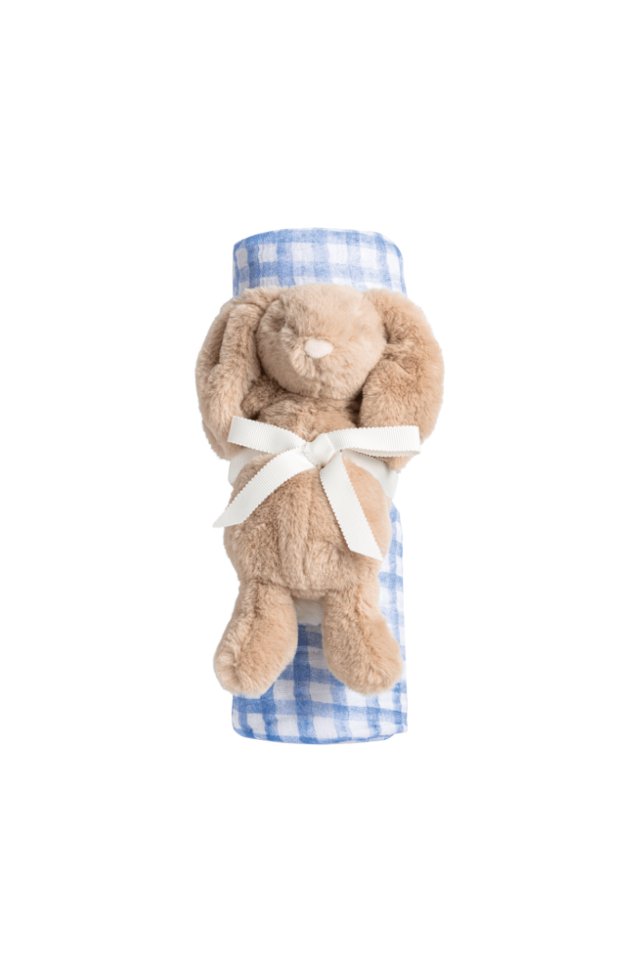 Blue Check Swaddle & Rattle Set