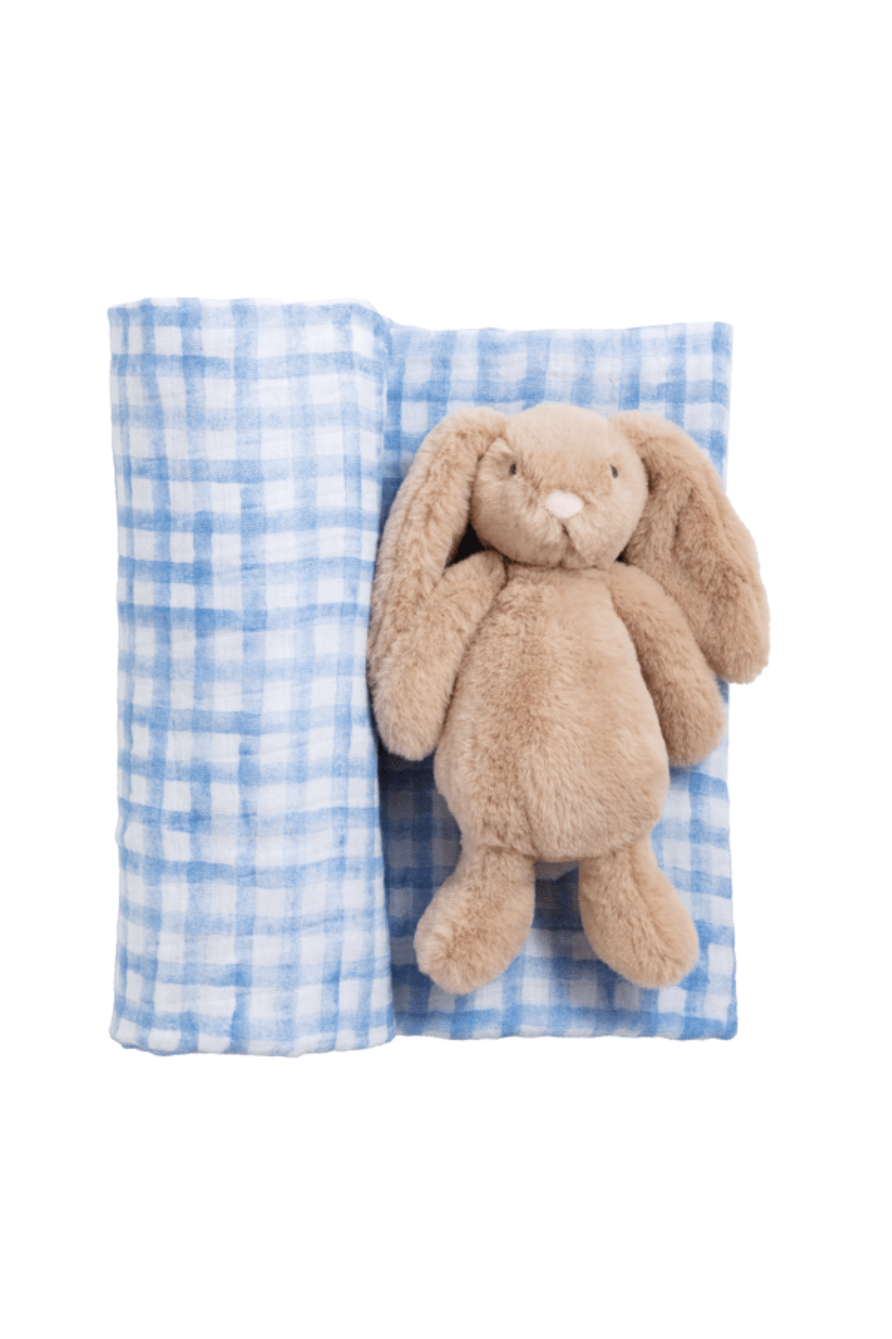 Blue Check Swaddle & Rattle Set