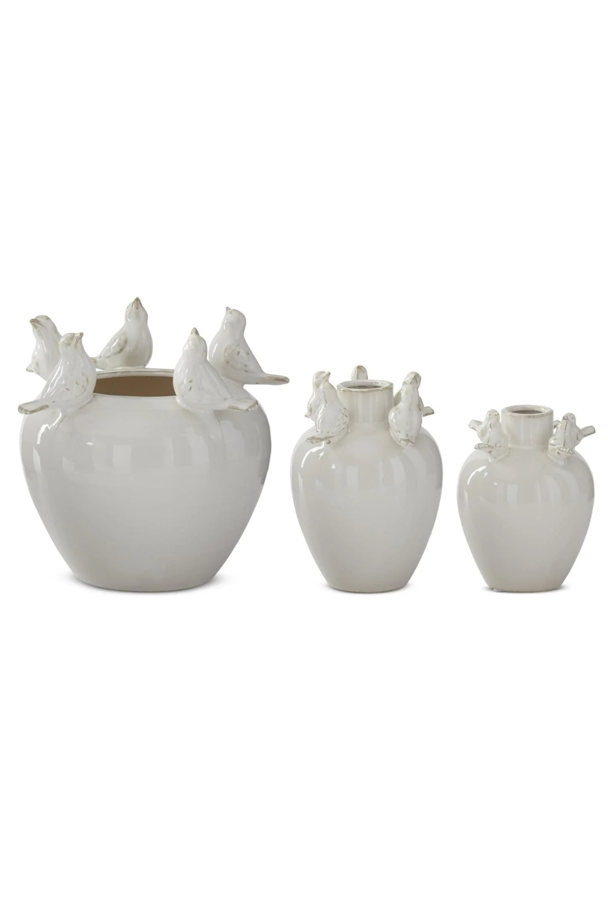 Cream Ceramic Bird Rim Vase