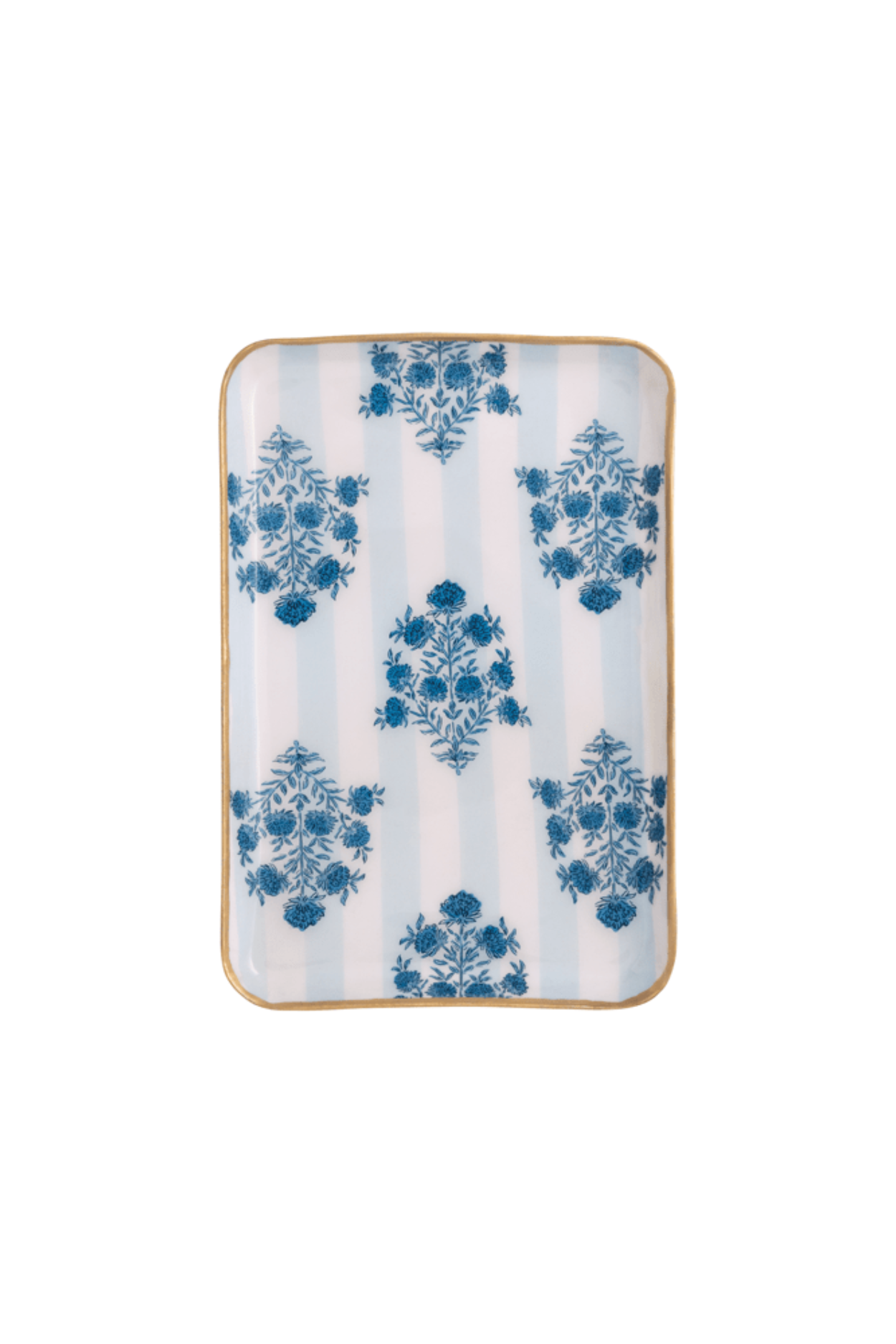 Floral Stripe Blue Trinket Tray