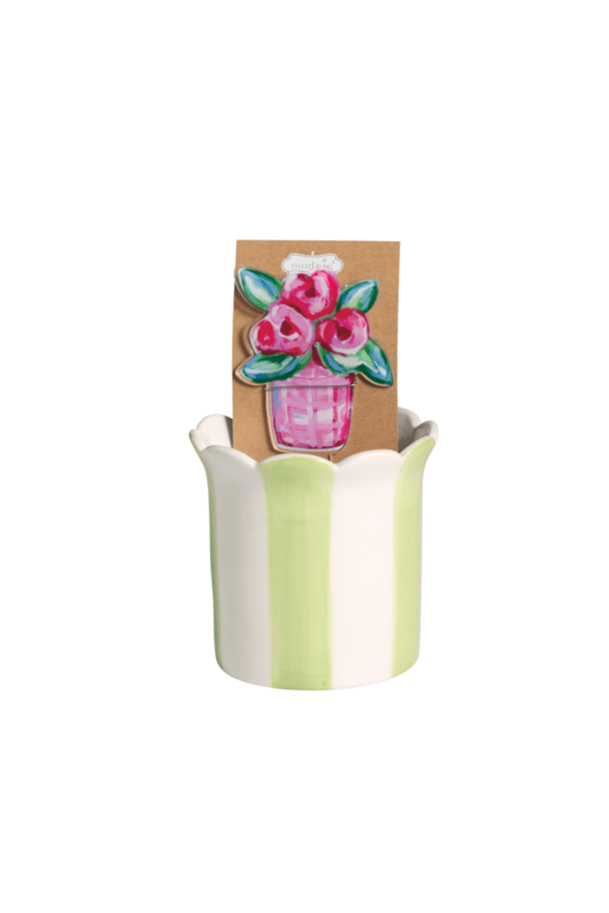 Flower Pot Striped Pot & Plant Stake Set