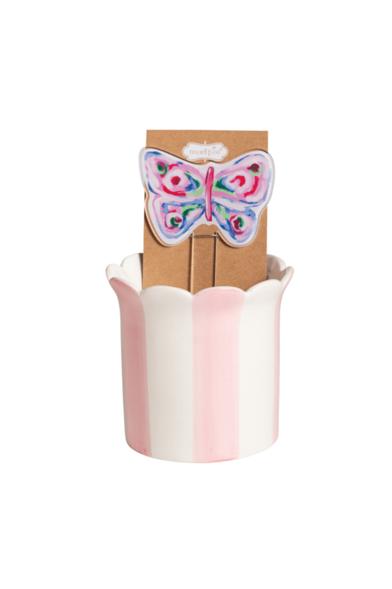 Butterfly Striped Pot & Plant Stake Set
