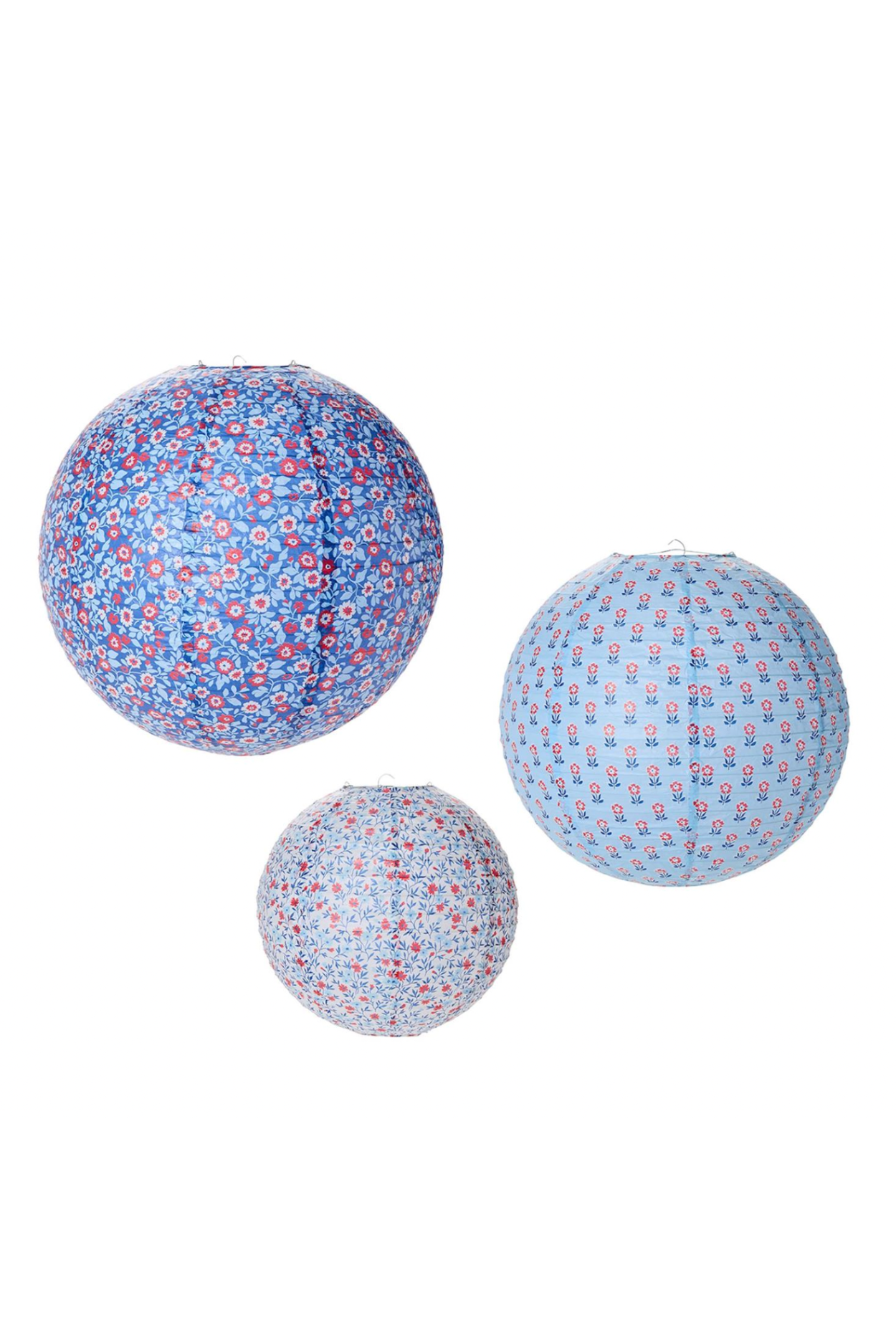 Red White and Bloom Paper Lantern Set