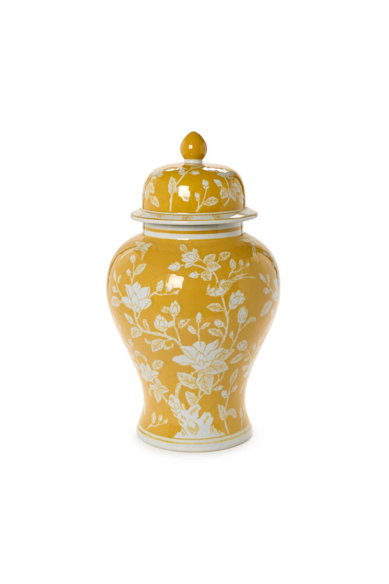18" Yellow and White Temple Jar