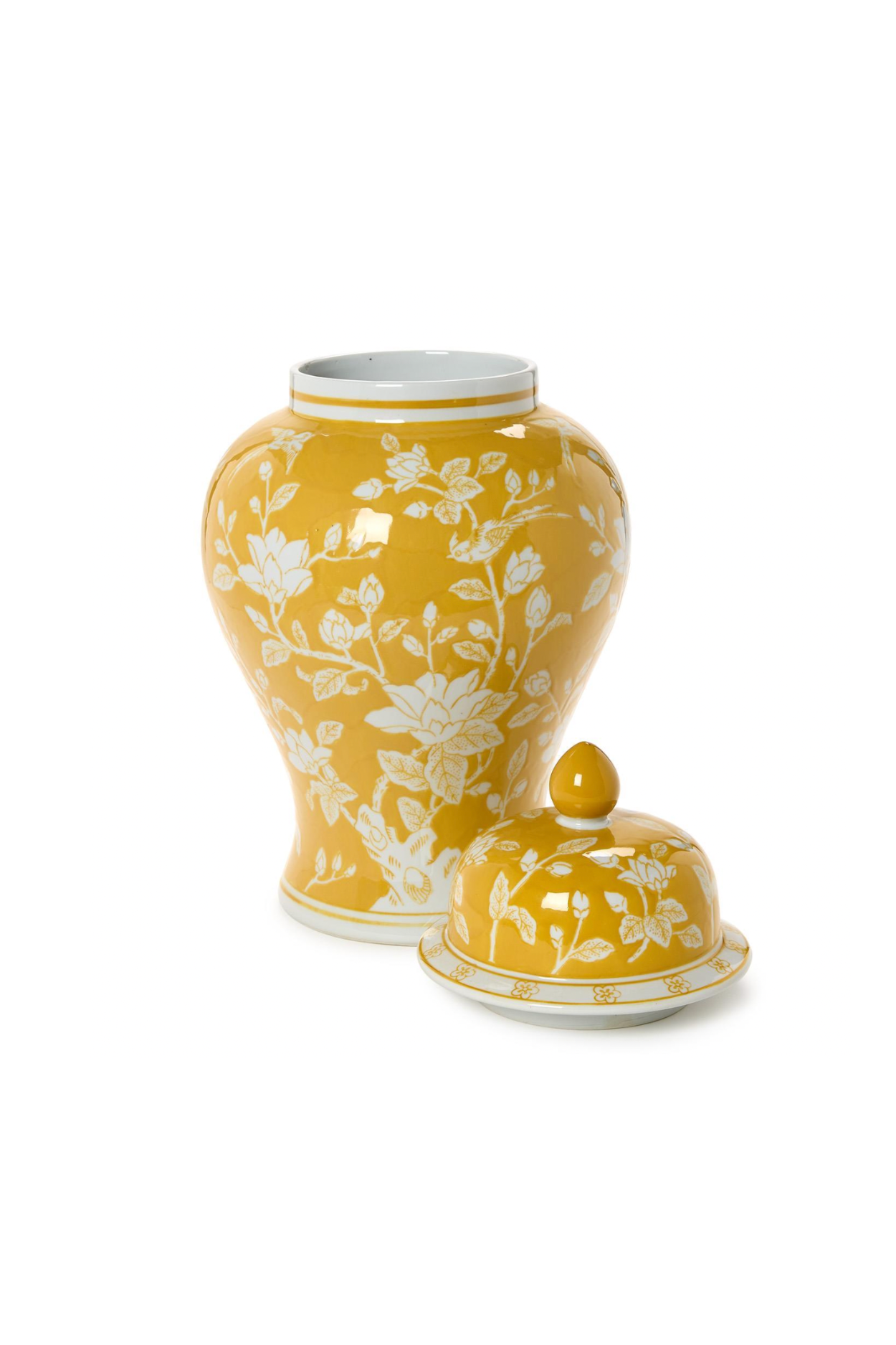 18" Yellow and White Temple Jar