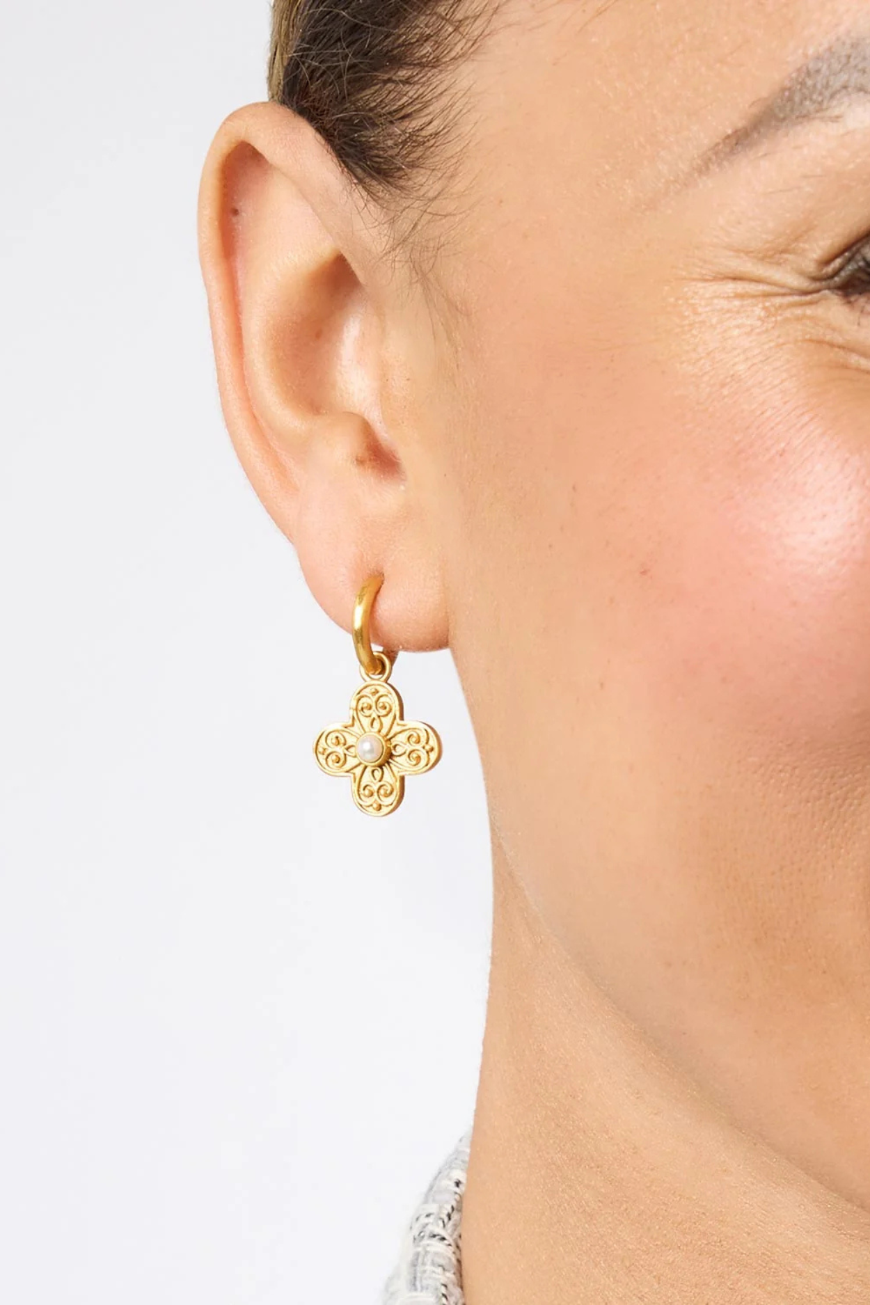 Malta Corinth Hoop & Charm Earring - Pearl