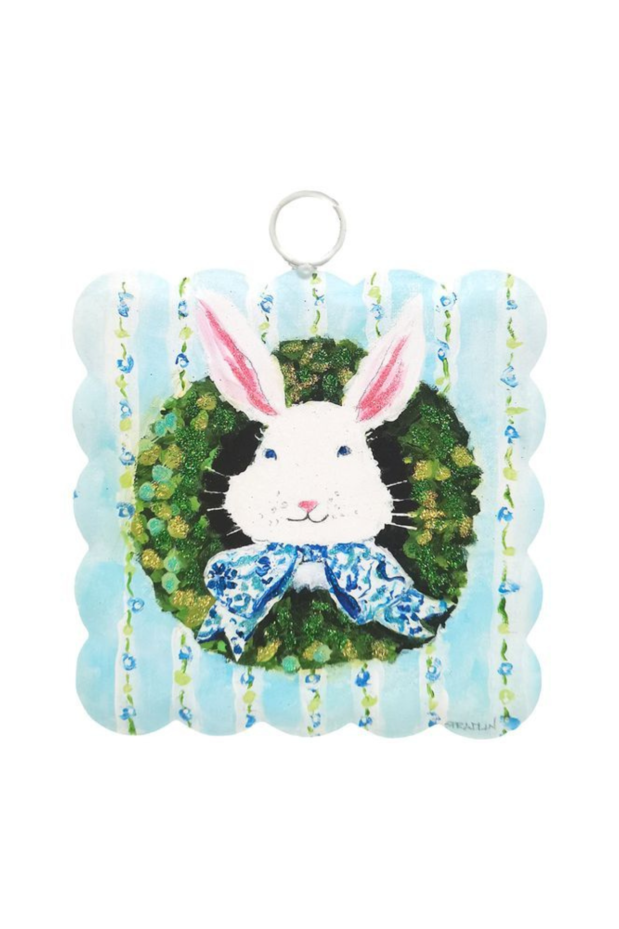 Mini Gallery Scallop Bunny In Boxwood Wreath