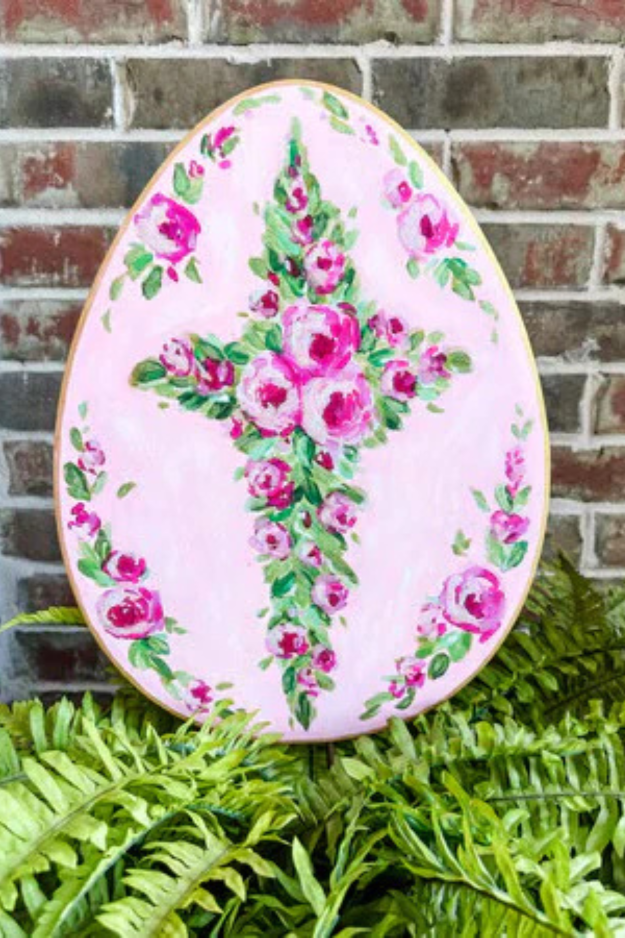 Pink Roses Cross on Egg