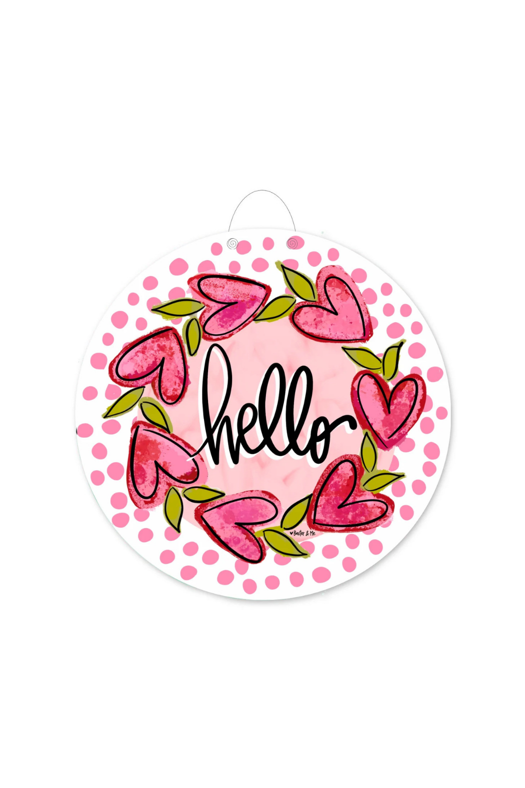 Hello Heart Vine Wreath Door Hanger - Pink
