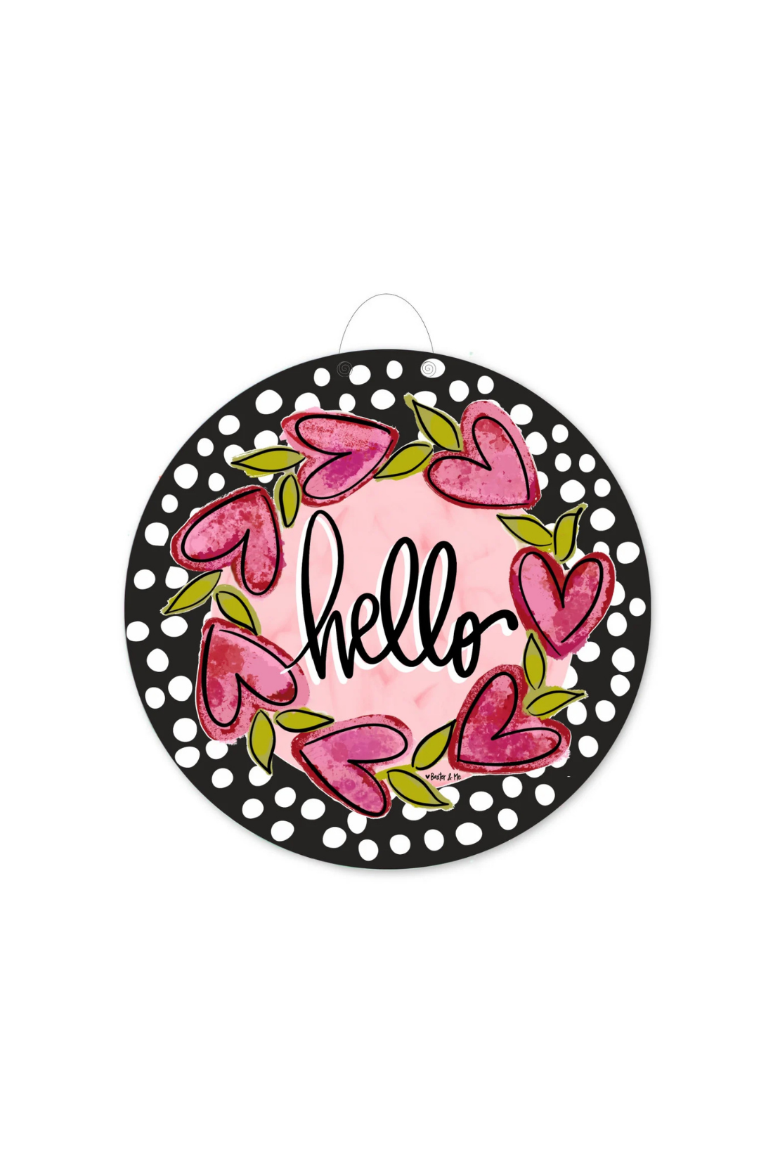 Hello Heart Vine Wreath Door Hanger - Black