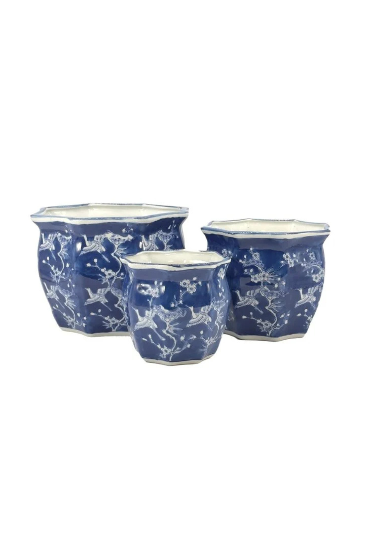 Ceramic Chinoiserie Planter Pot Set - Blue