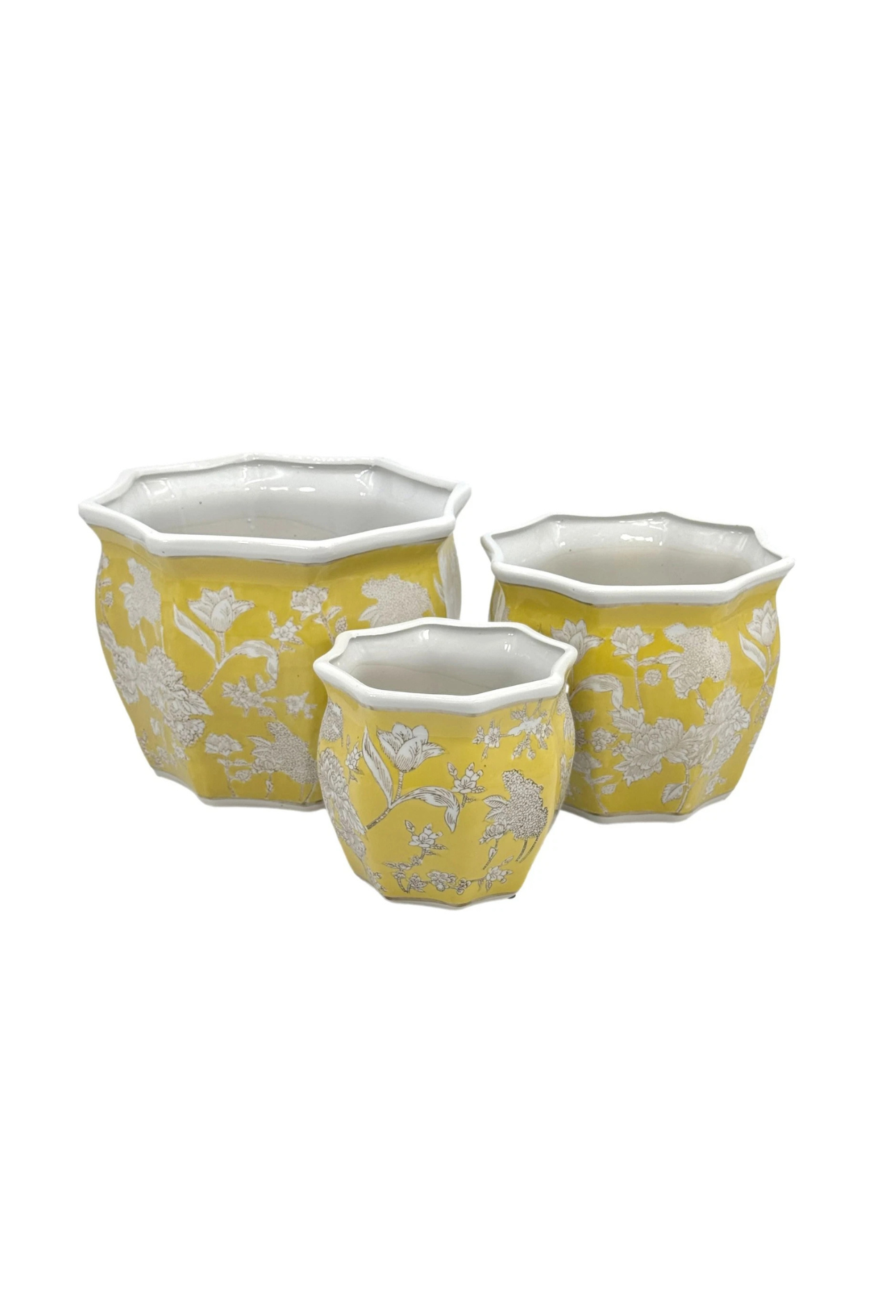 Ceramic Chinoiserie Planter Pot Set - Yellow