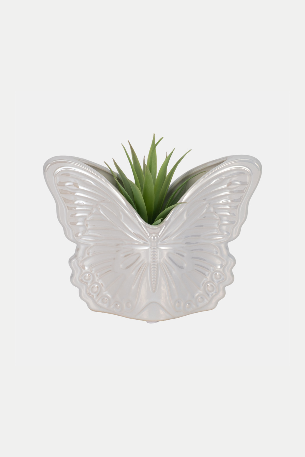 Planter - Ivory Ceramic Iridescent Butterfly