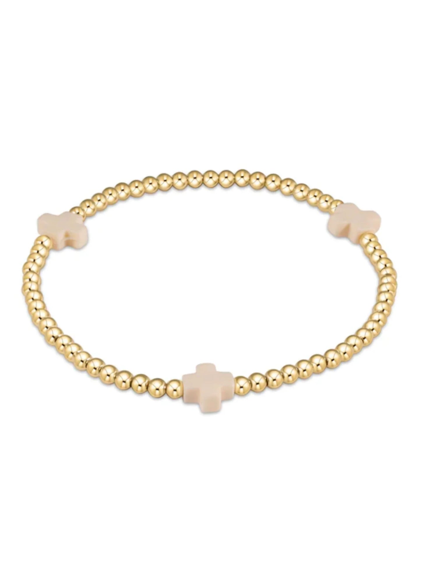 Signature Cross Gold Pattern 3MM Bead Bracelet - Off-White