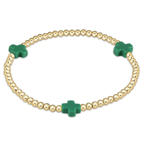 Signature Cross Gold Pattern 3Mm Bead Bracelet - Emerald