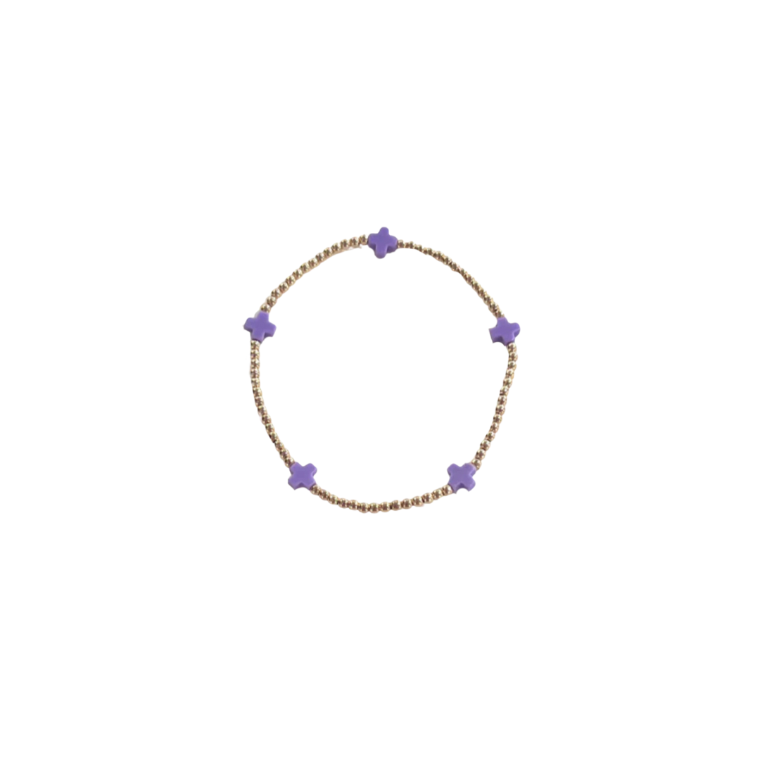 Egirl Signature Cross Small Gold Pattern 2mm Bead Bracelet -Purple