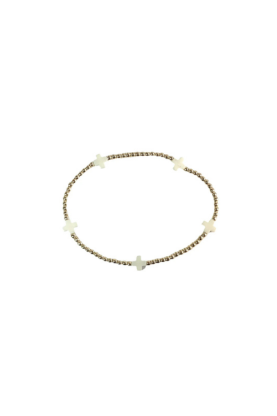 Signature Cross Small Gold Pattern 2mm Bead Bracelet- Off White